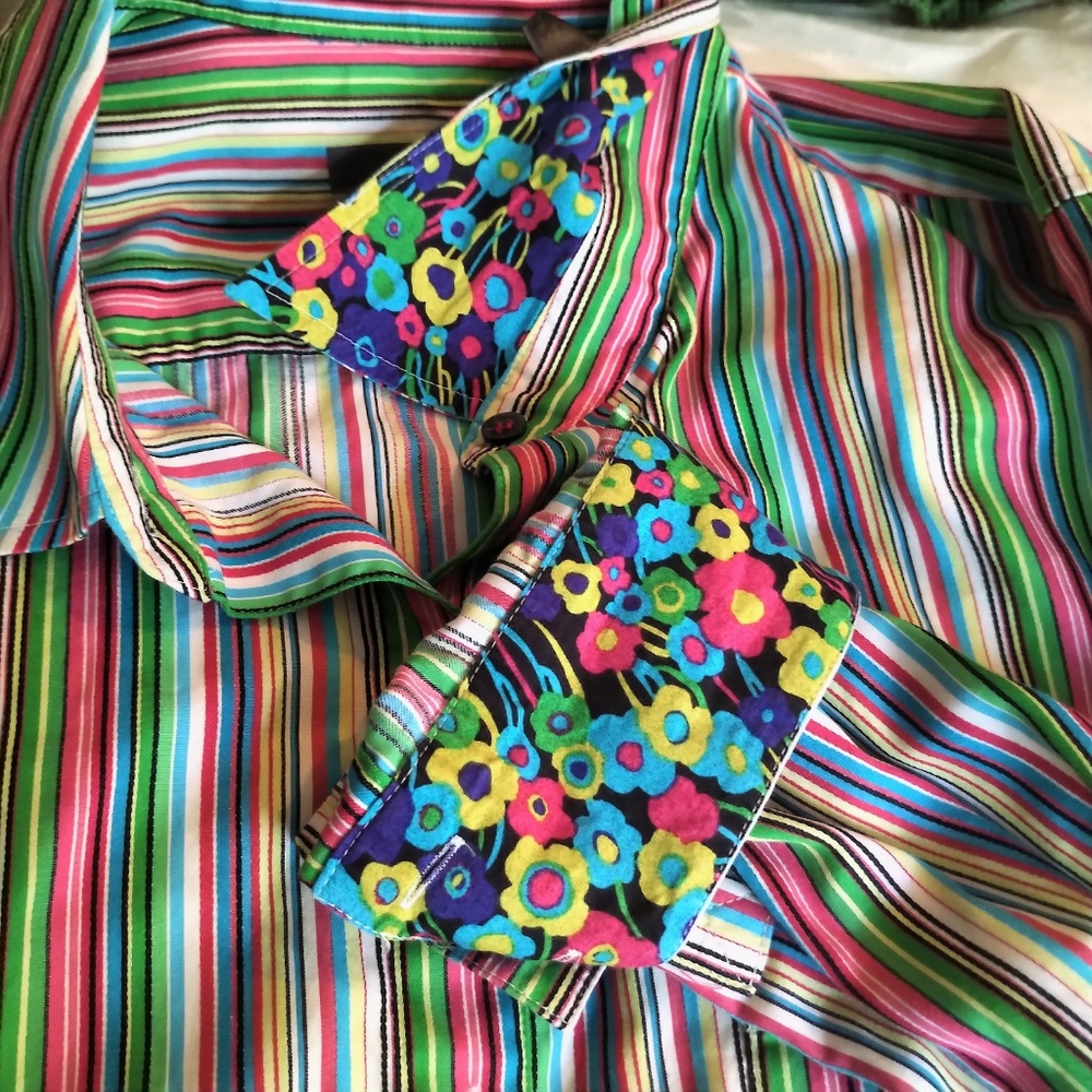 Liz Claiborne Cheerful Striped Button Down EUC XL - Picture 5 of 7